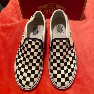 Vans tan and black Checker slip on